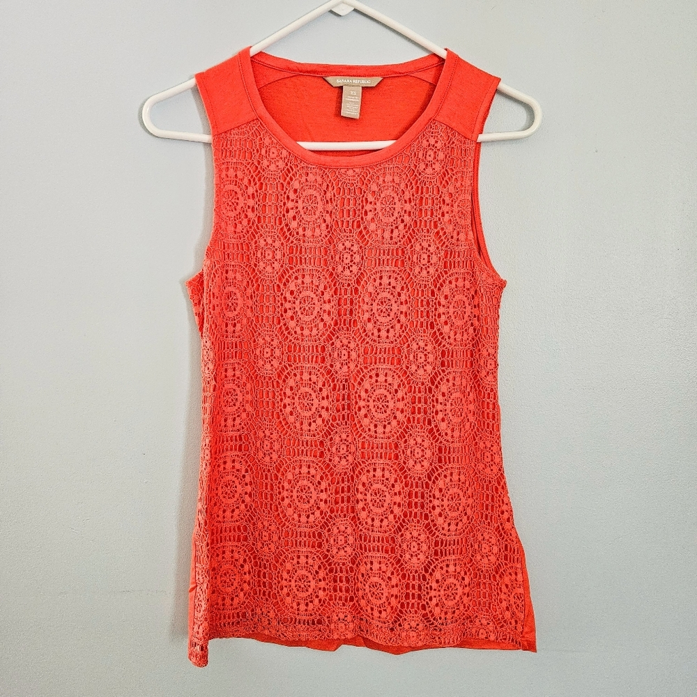 5/$30 Banana Republic Bright Peachy Orange Sleeveless Lacy Front Summer Tank Top